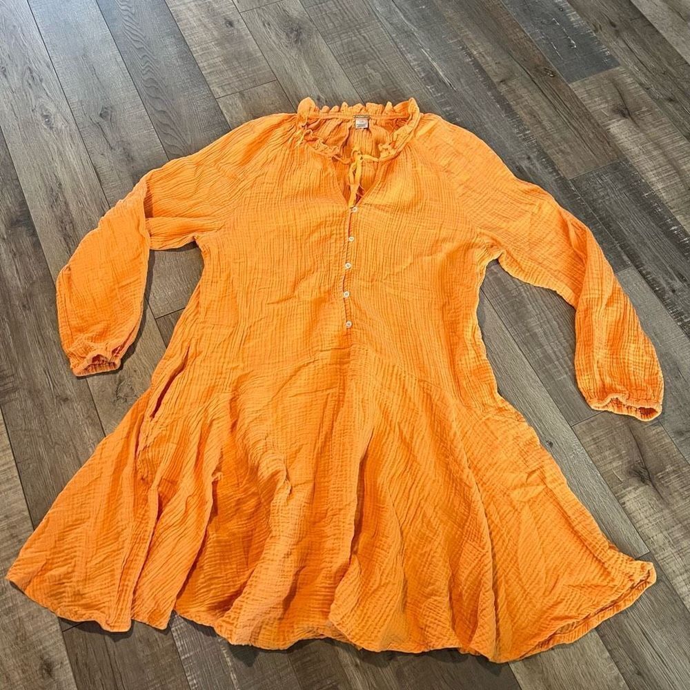Magaschoni 100% Or-ganic Cotton Gauze Flowy
Boho Dress Turmeric Orange
Size L
